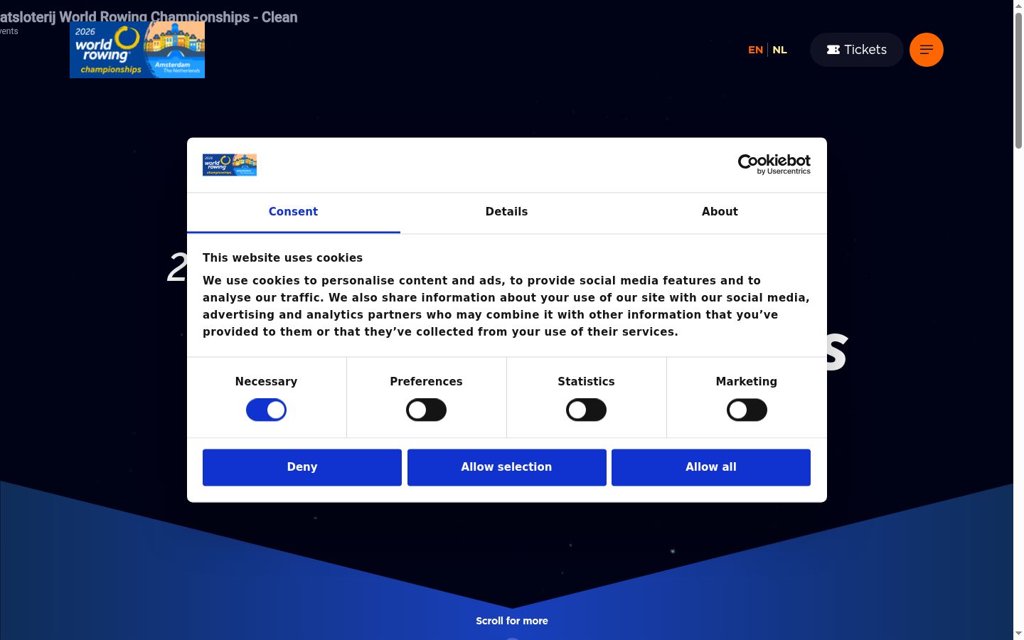 Screenshot del banner di consenso mostrato prima di qualsiasi interazione