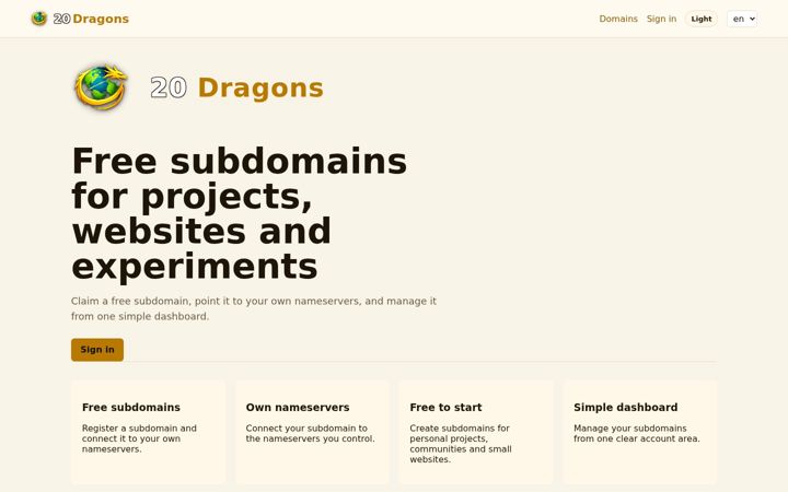 Screenshot of 20dragons.com