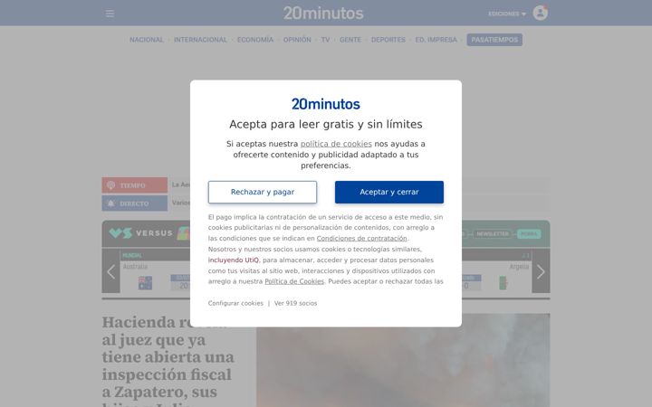 Snimka zaslona za 20minutos.es