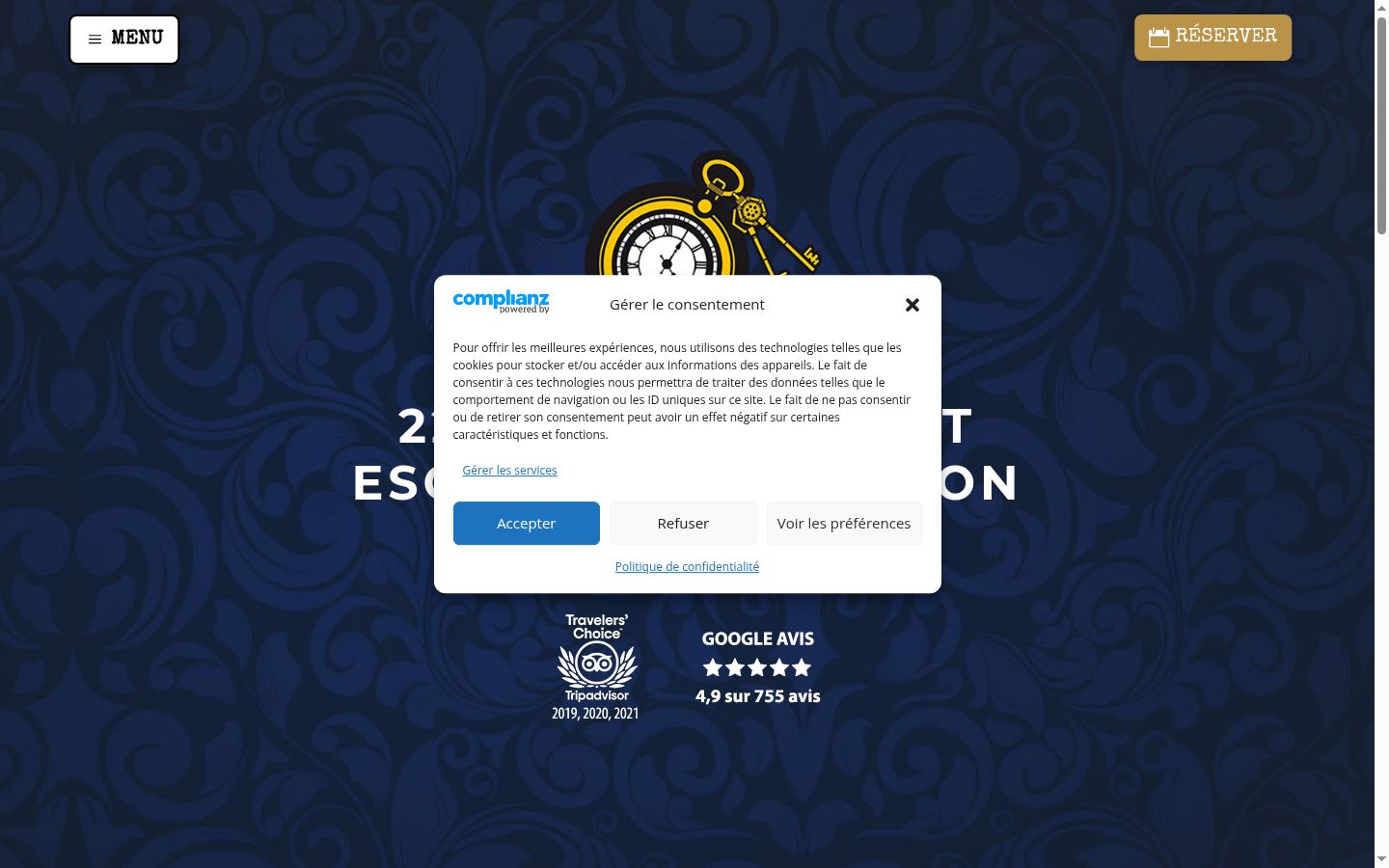 Captura de pantalla del banner de consentimiento mostrado antes de cualquier interacción