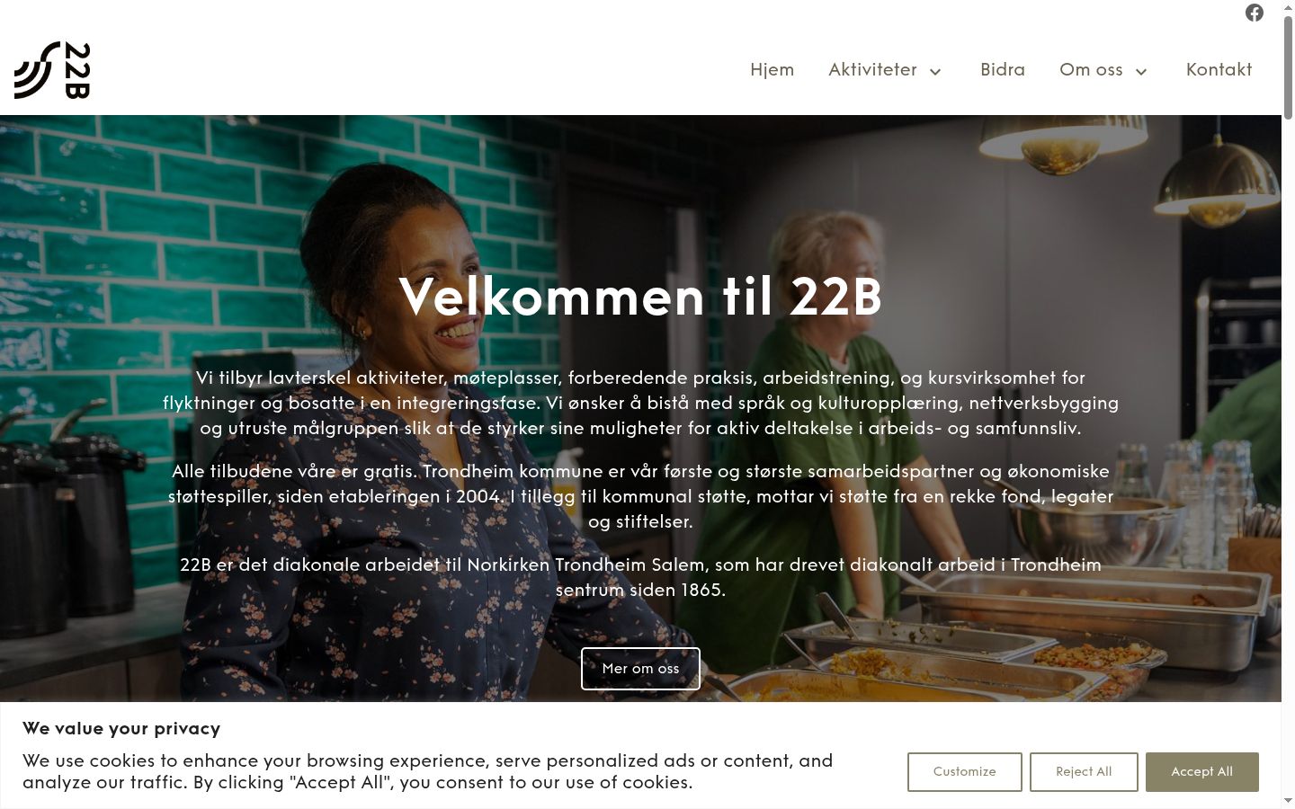 Skärmbild av samtyckesbannern som visades före någon interaktion