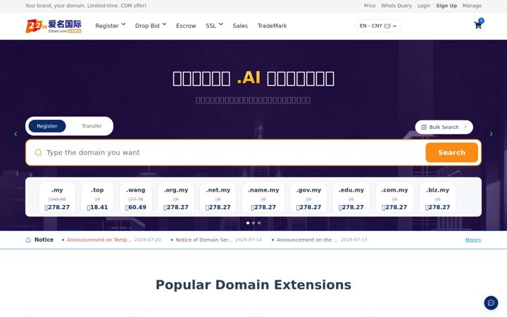Screenshot of 22net.com