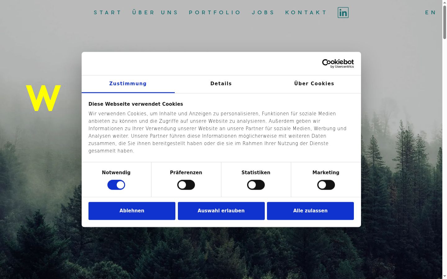 Screenshot of the consent banner shown before any interaction