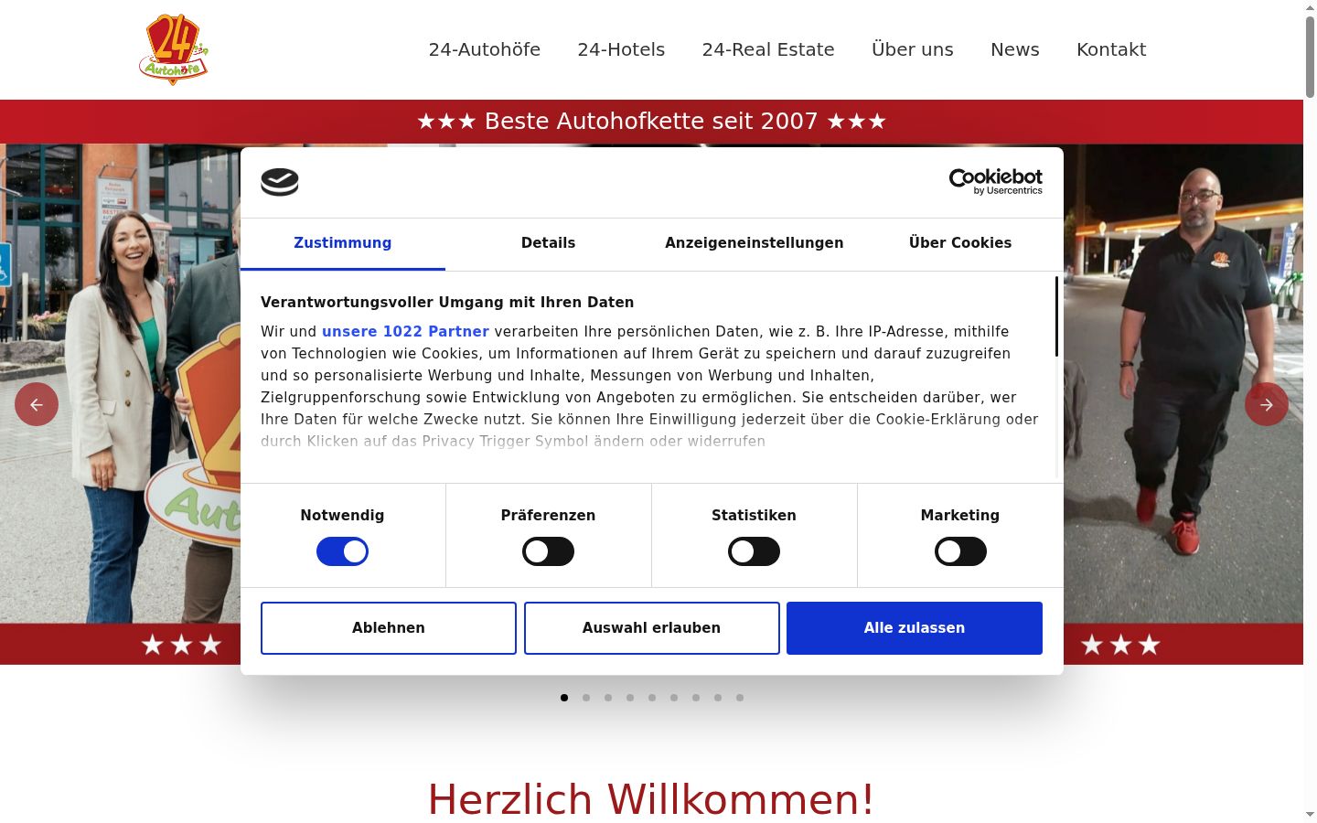 Screenshot des Einwilligungsbanners vor jeglicher Interaktion