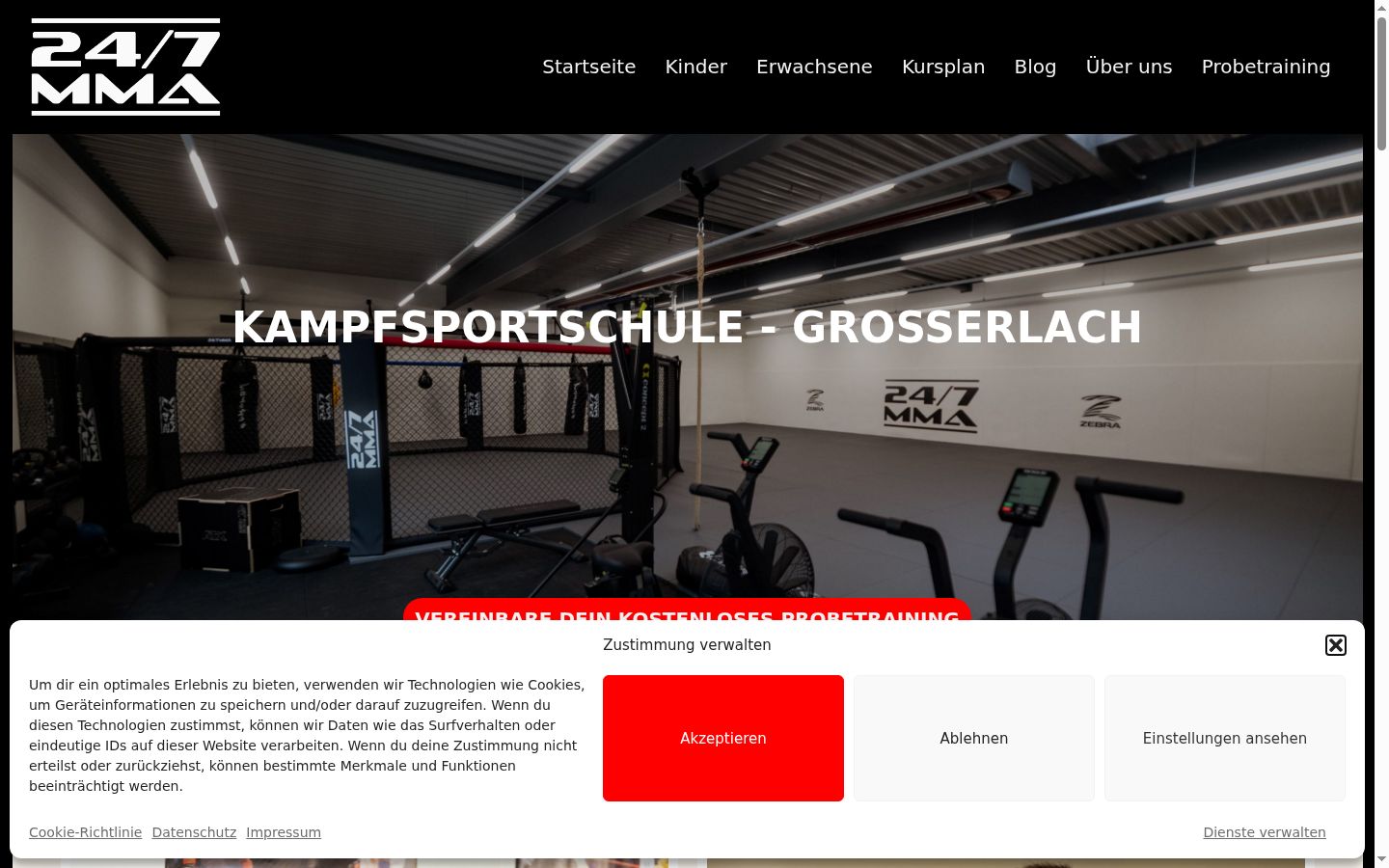 Screenshot des Einwilligungsbanners vor jeglicher Interaktion