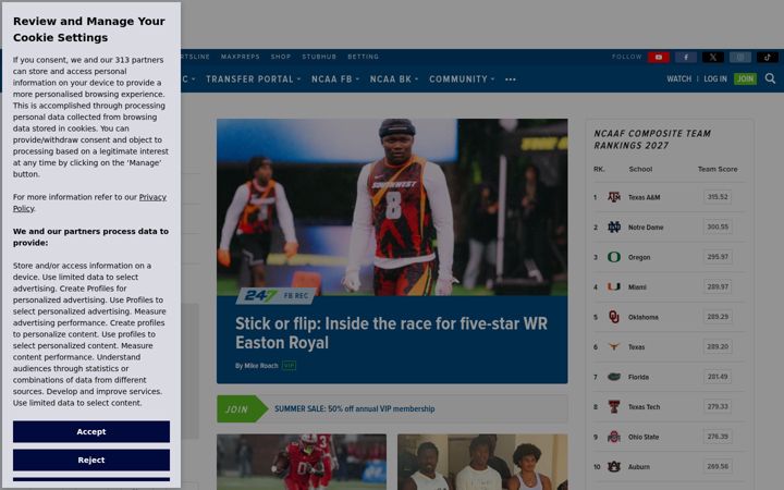 Captura de pantalla de 247sports.com