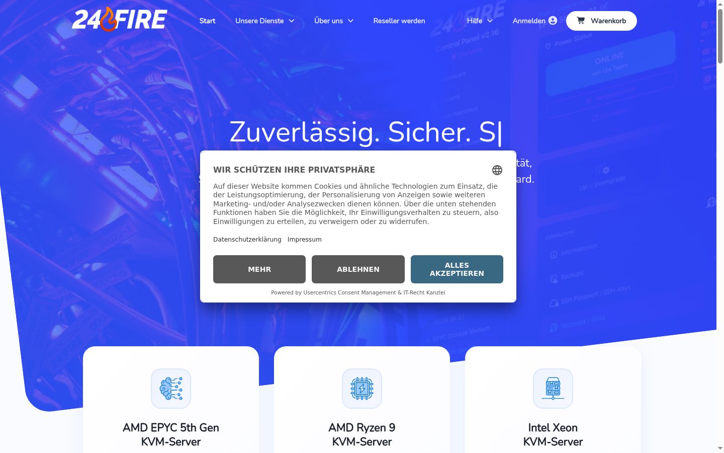 Screenshot des Einwilligungsbanners vor jeglicher Interaktion