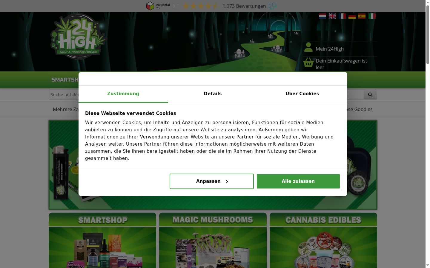 Screenshot des Einwilligungsbanners vor jeglicher Interaktion