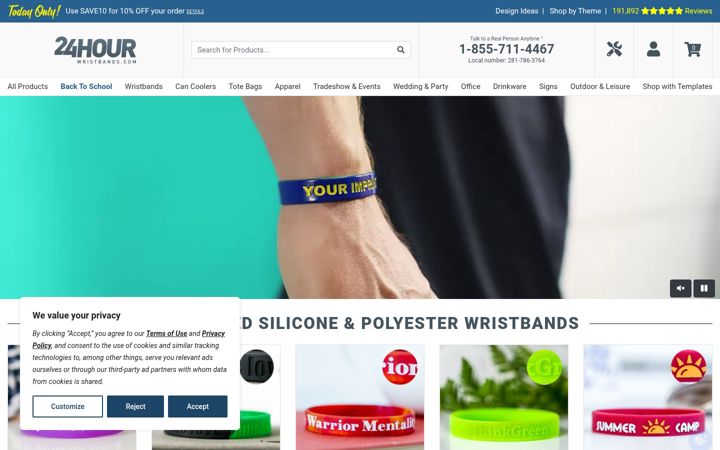 Screenshot of 24hourwristbands.com