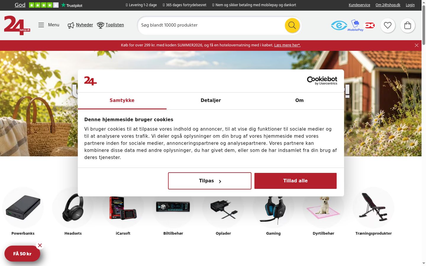 Captura de pantalla del banner de consentimiento mostrado antes de cualquier interacción