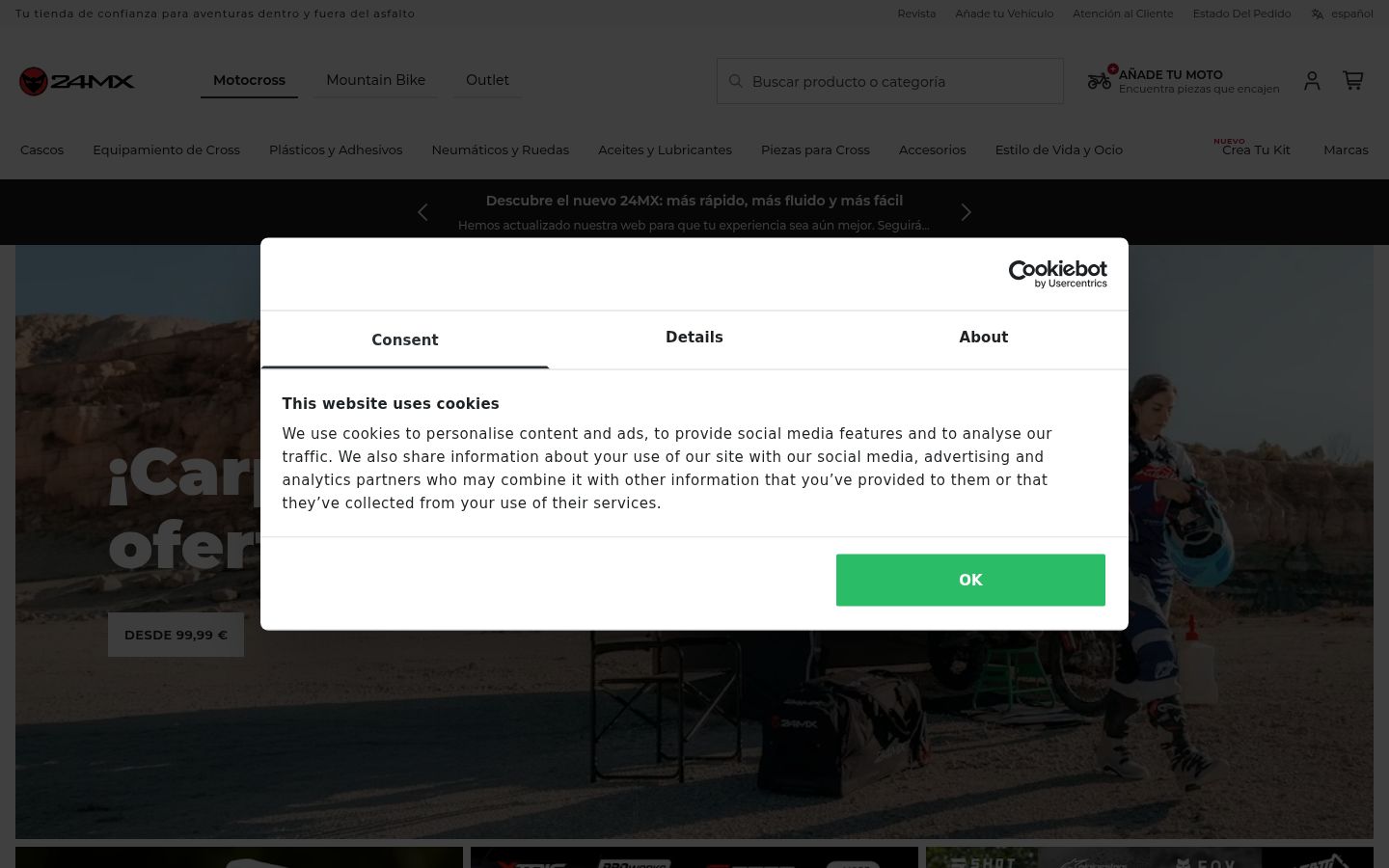 Capture d'écran de la bannière de consentement affichée avant toute interaction