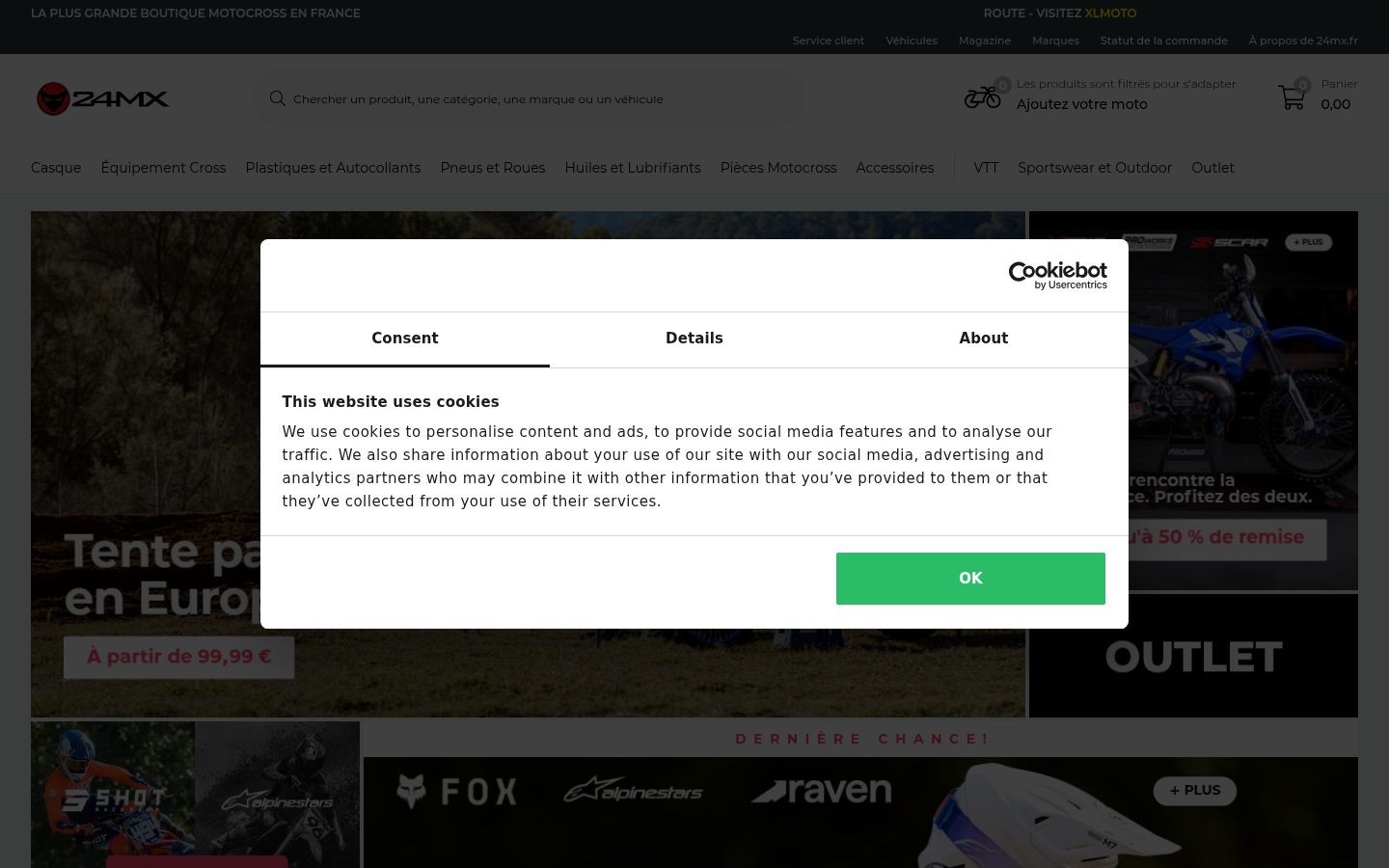 Capture d'écran de la bannière de consentement affichée avant toute interaction