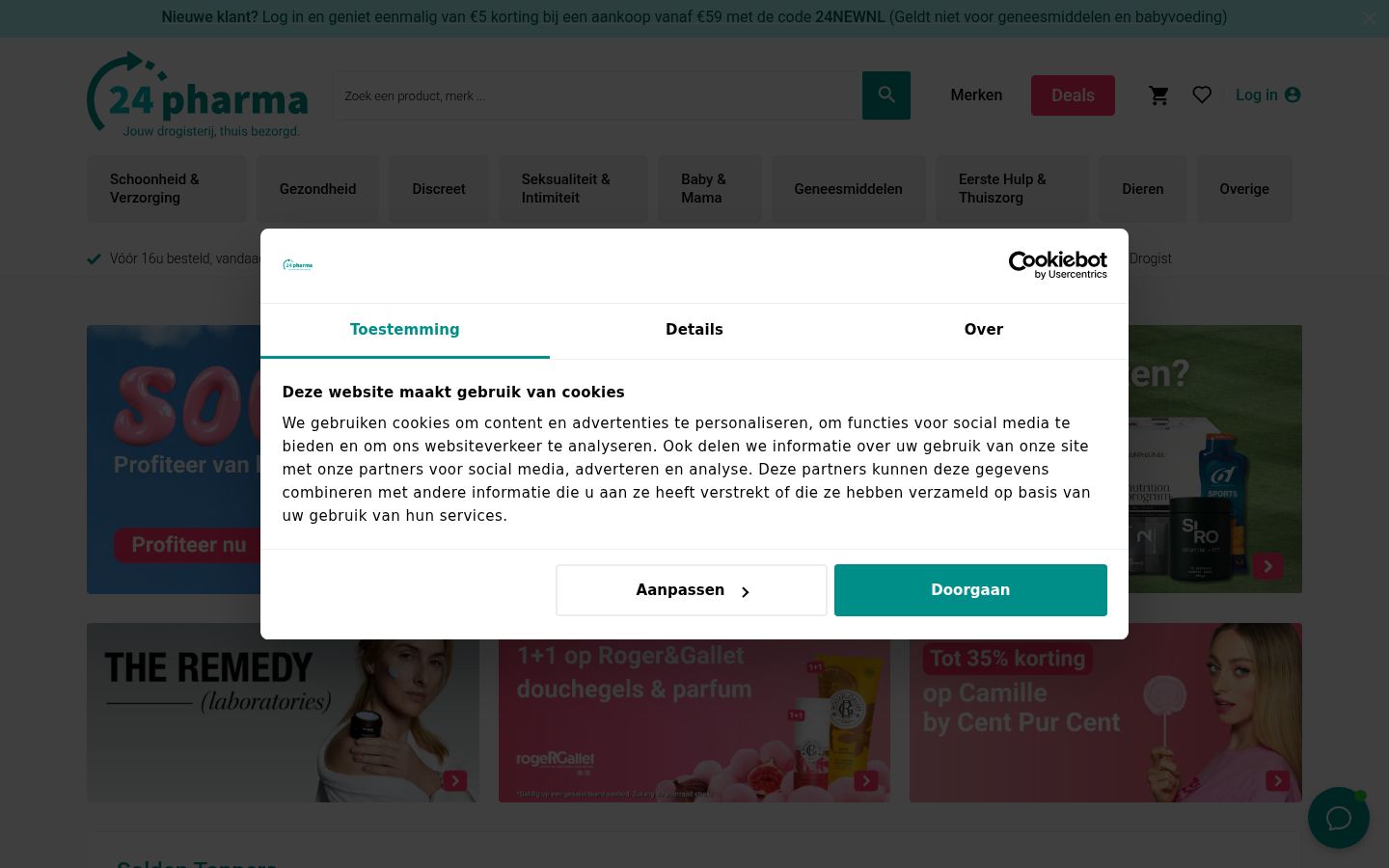 Ekrānuzņēmums ar piekrišanas baneri, kas tika rādīts pirms jebkādas mijiedarbības