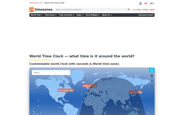 Skjermbilde av 24timezones.com
