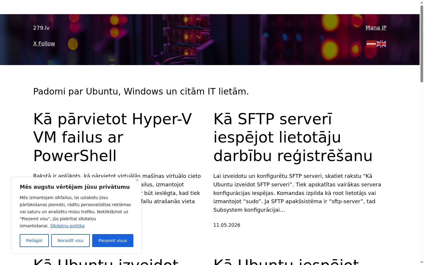 Snimka zaslona bannera za privolu prikazanog prije bilo kakve interakcije
