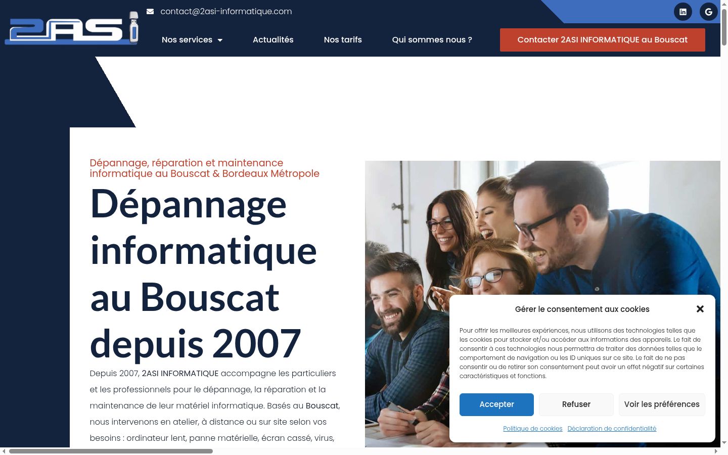 Capture d'écran de la bannière de consentement affichée avant toute interaction