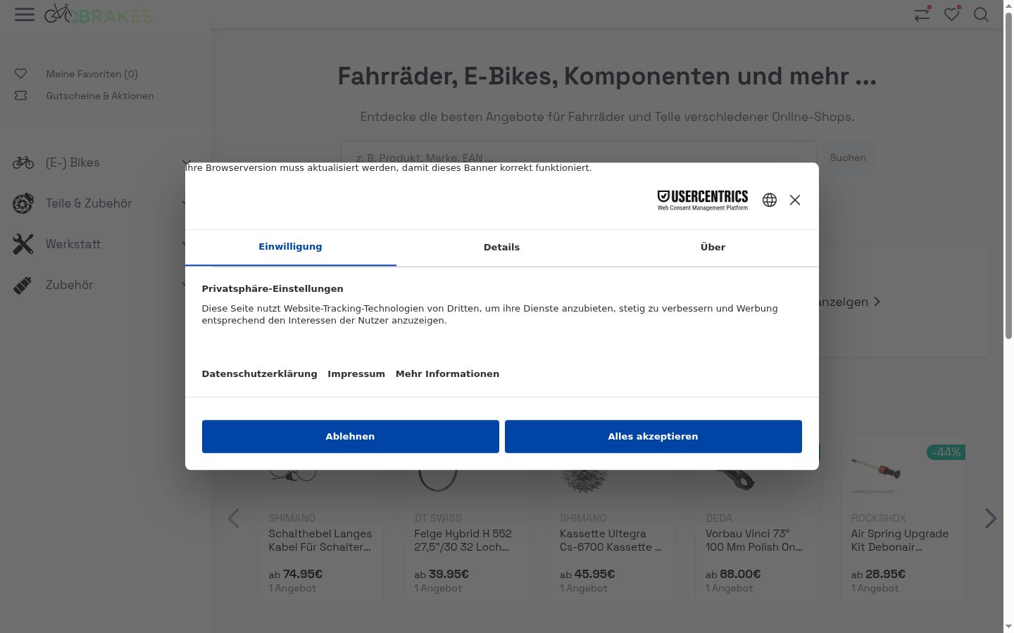 Screenshot del banner di consenso mostrato prima di qualsiasi interazione