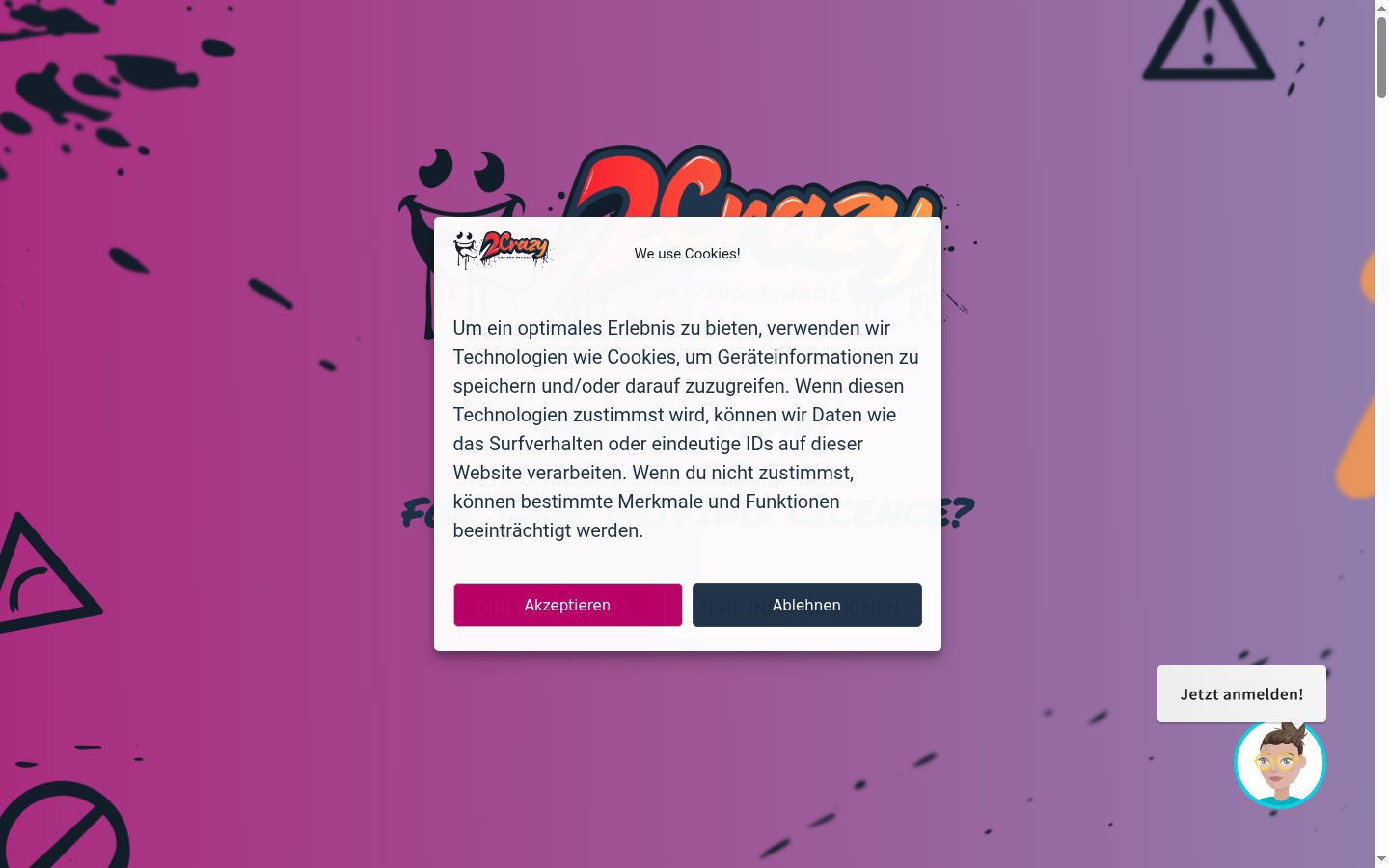 Captura de ecrã do banner de consentimento apresentado antes de qualquer interação