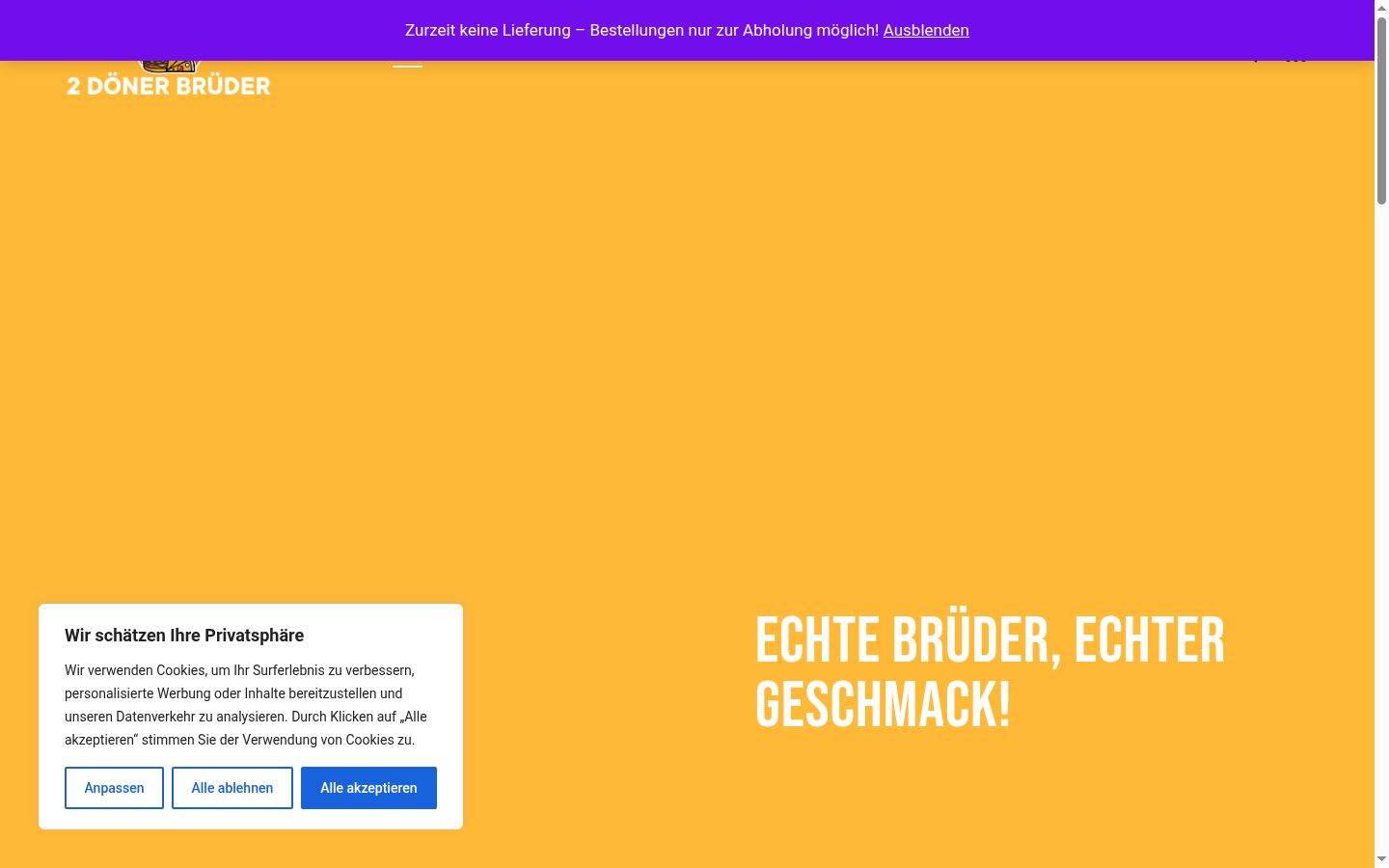 Screenshot des Einwilligungsbanners vor jeglicher Interaktion