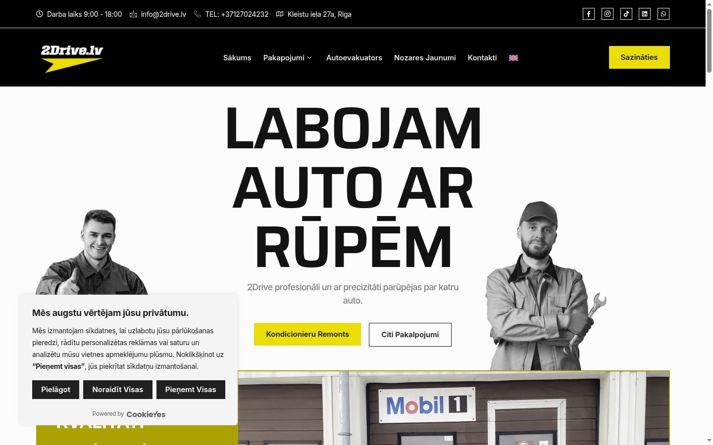 Ekrānuzņēmums ar piekrišanas baneri, kas tika rādīts pirms jebkādas mijiedarbības