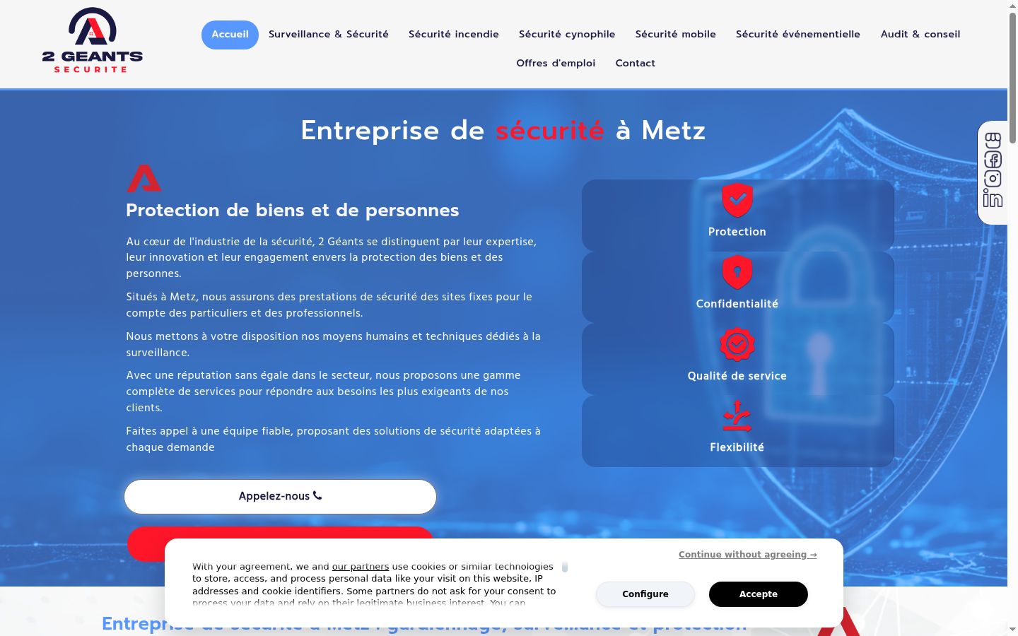 Capture d'écran de la bannière de consentement affichée avant toute interaction