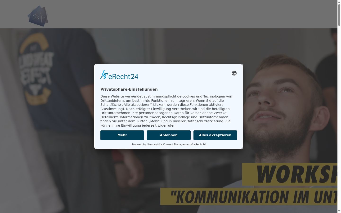 Screenshot des Einwilligungsbanners vor jeglicher Interaktion