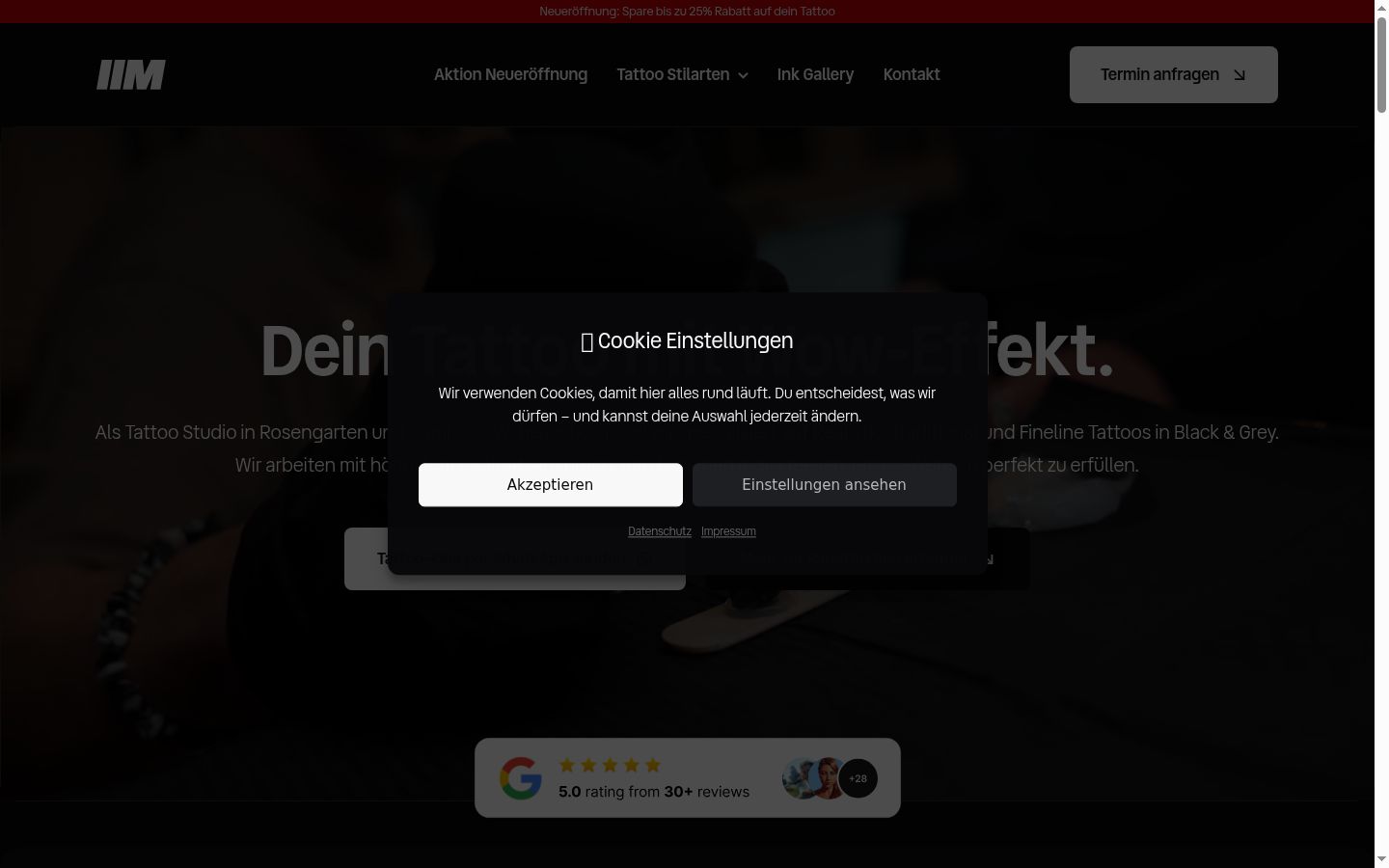 Skärmbild av samtyckesbannern som visades före någon interaktion