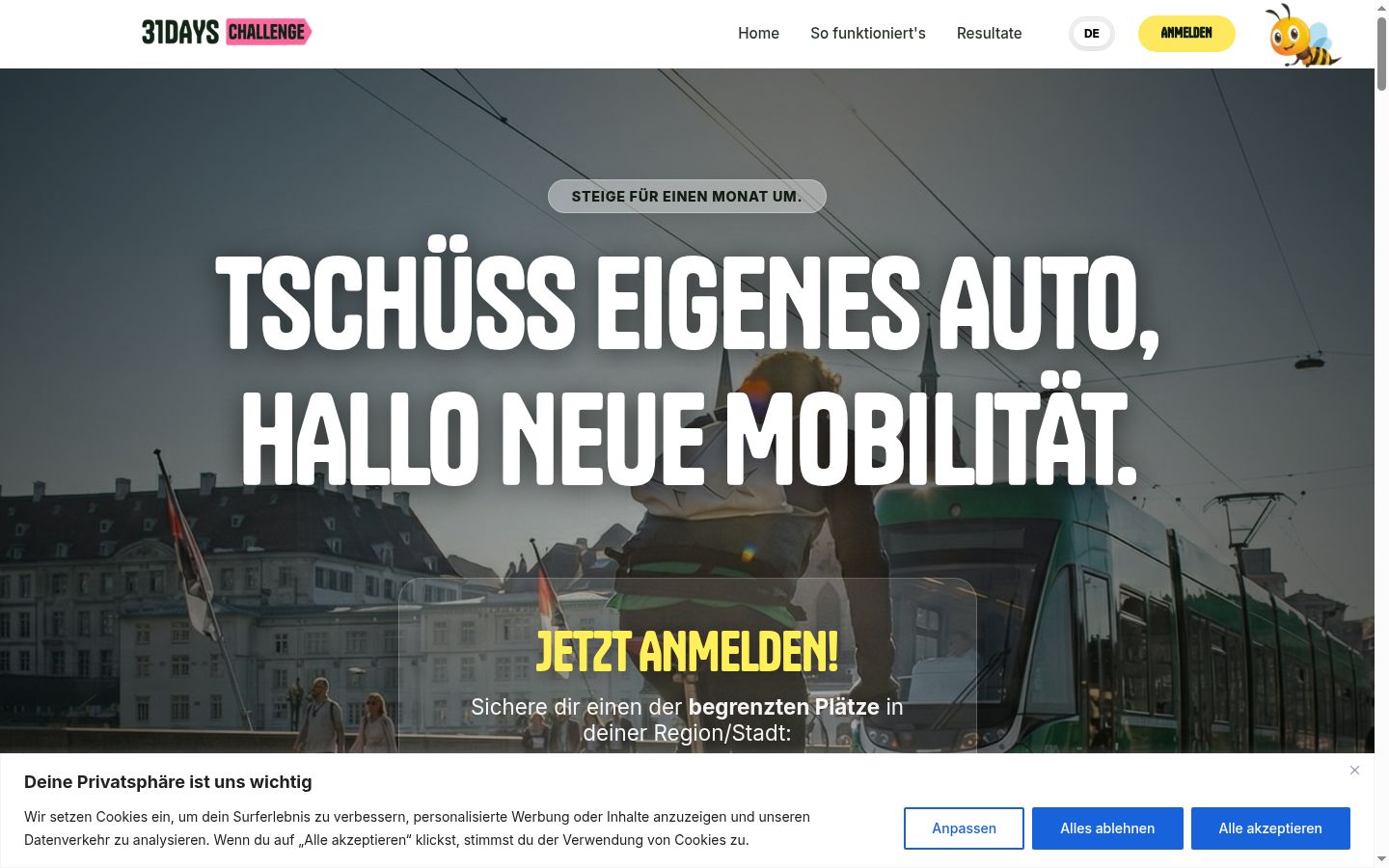 Screenshot des Einwilligungsbanners vor jeglicher Interaktion