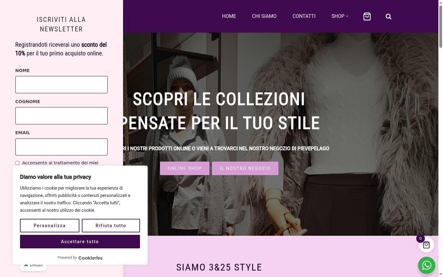 Screenshot del banner di consenso mostrato prima di qualsiasi interazione