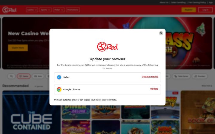 Képernyőkép: 32red.com
