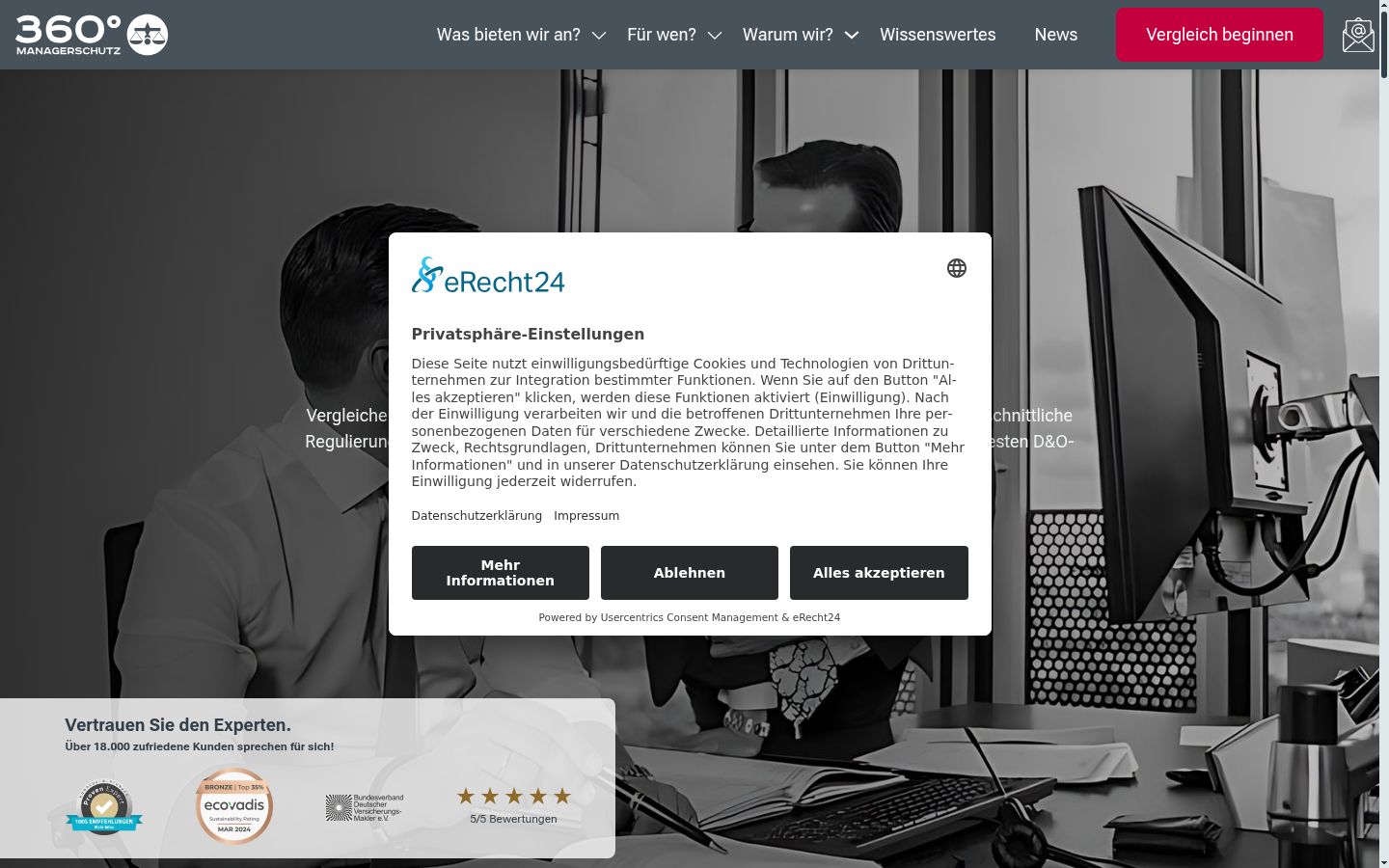 Screenshot del banner di consenso mostrato prima di qualsiasi interazione