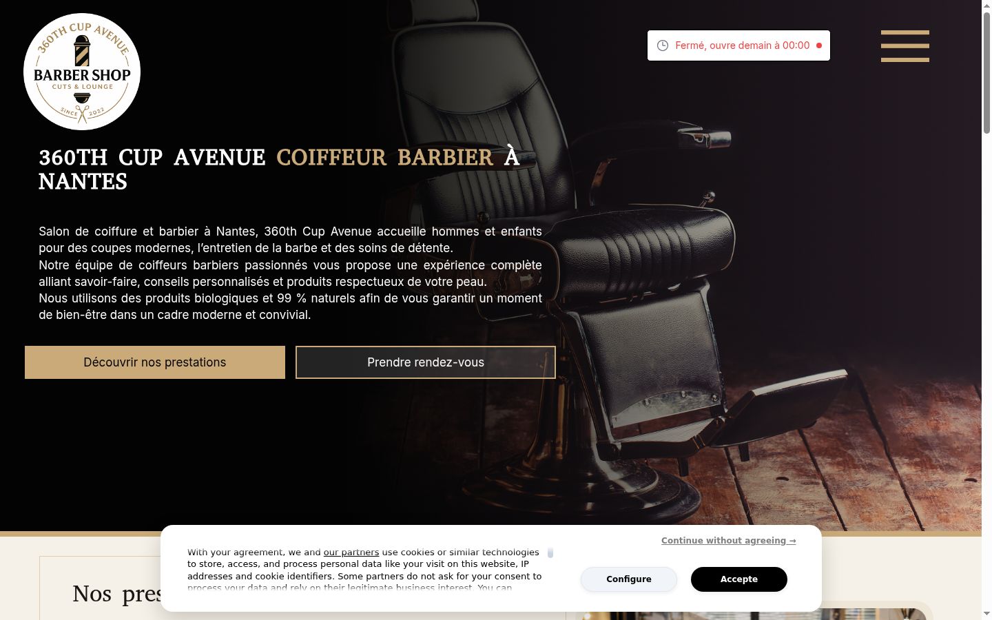 Capture d'écran de la bannière de consentement affichée avant toute interaction