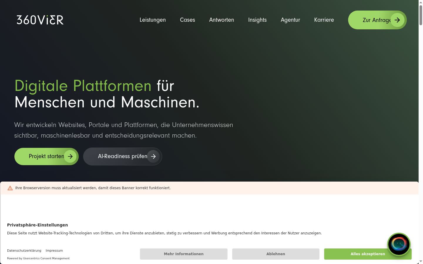 Screenshot del banner di consenso mostrato prima di qualsiasi interazione