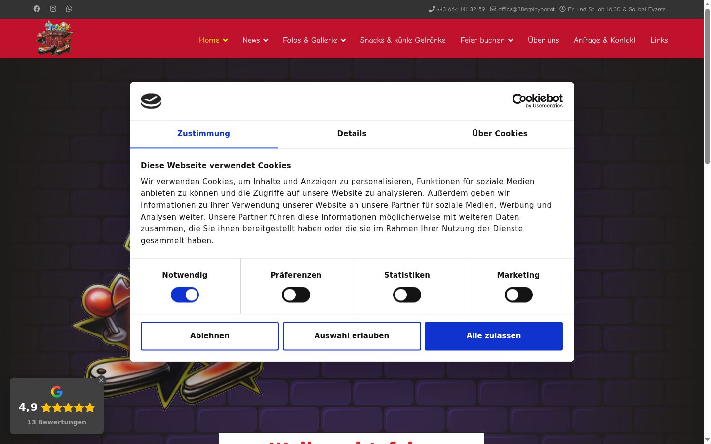 Screenshot of the consent banner shown before any interaction