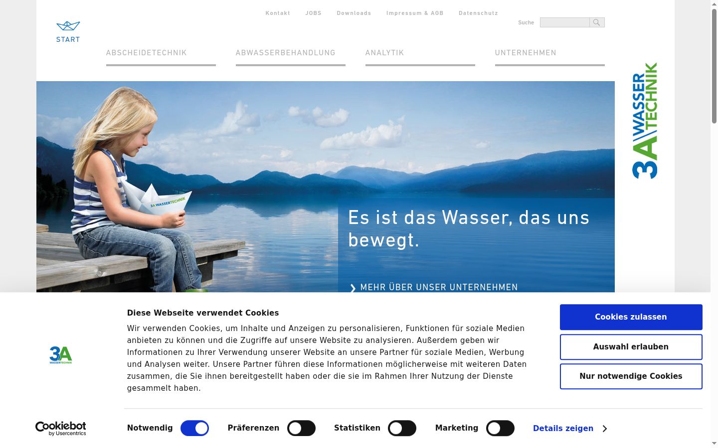 Screenshot des Einwilligungsbanners vor jeglicher Interaktion