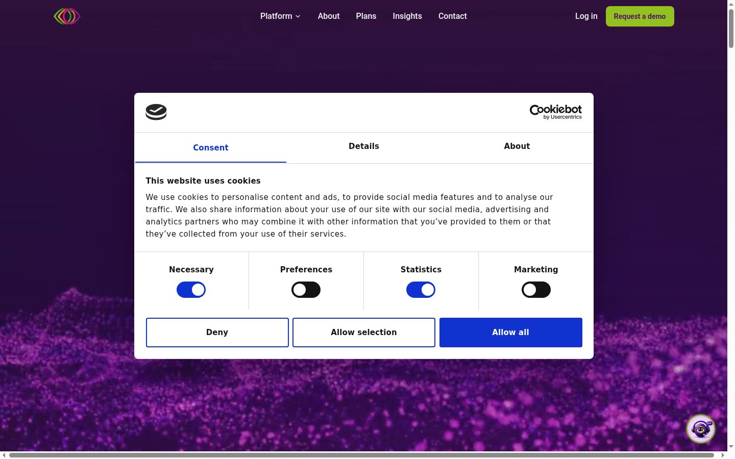 Screenshot del banner di consenso mostrato prima di qualsiasi interazione