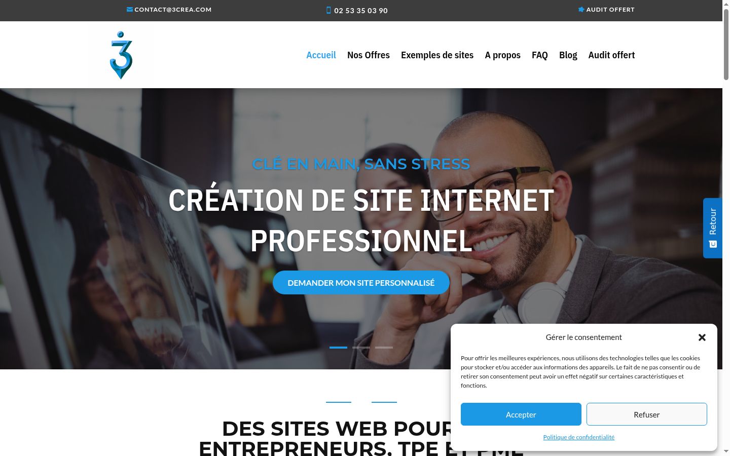 Capture d'écran de la bannière de consentement affichée avant toute interaction