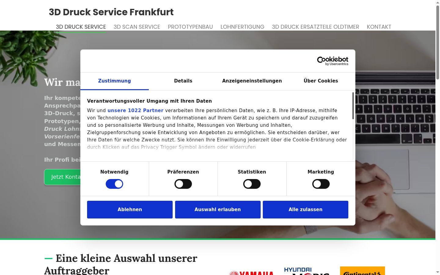 Screenshot des Einwilligungsbanners vor jeglicher Interaktion