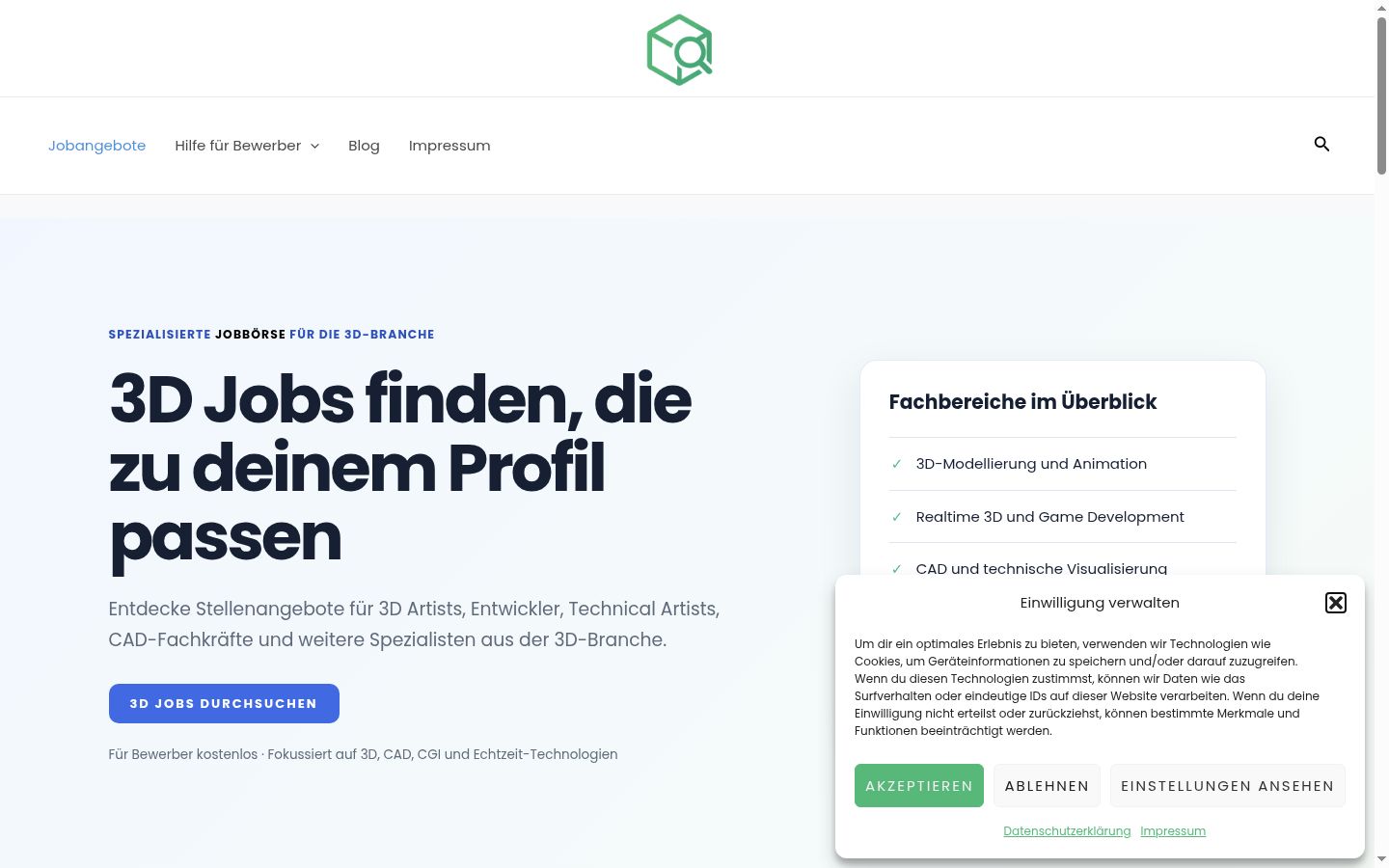 Screenshot des Einwilligungsbanners vor jeglicher Interaktion