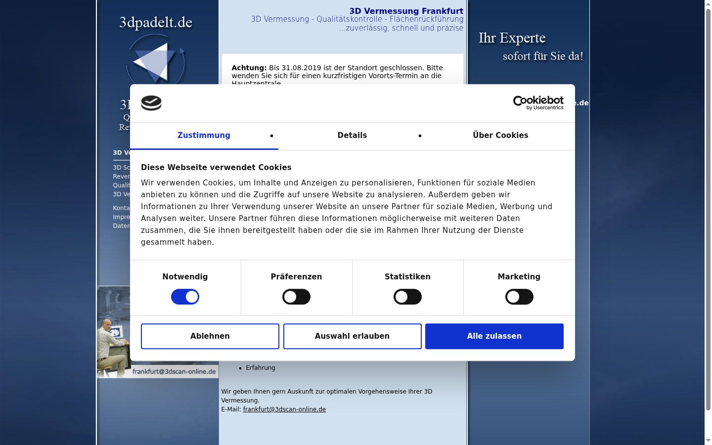 Screenshot des Einwilligungsbanners vor jeglicher Interaktion