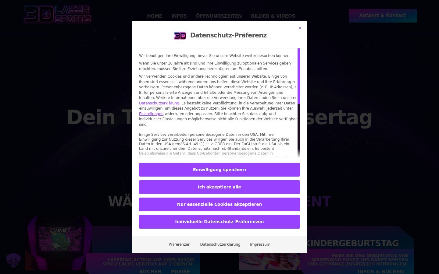 Captura de pantalla del banner de consentimiento mostrado antes de cualquier interacción