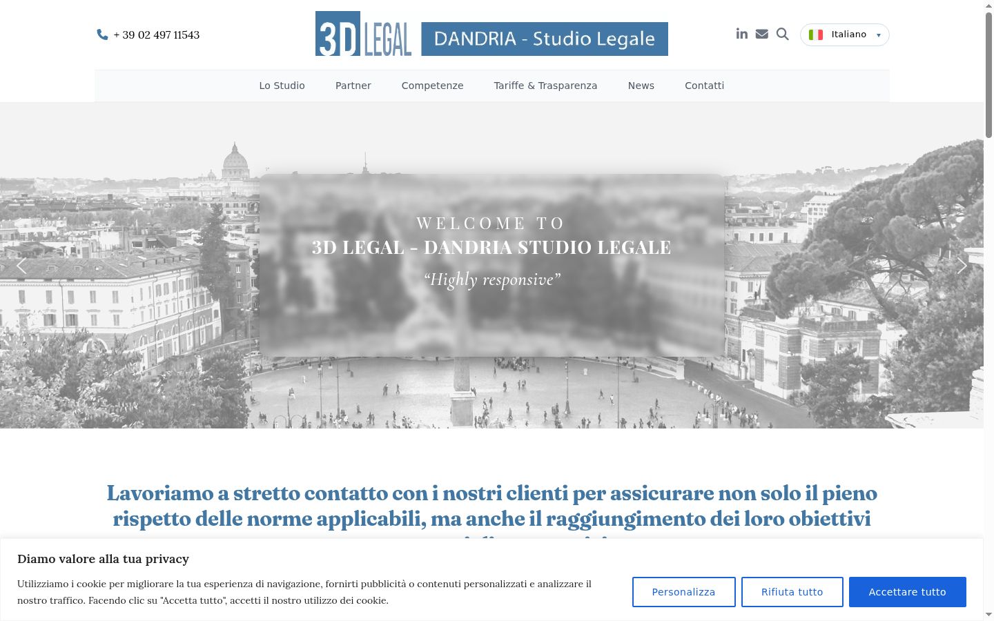 Screenshot del banner di consenso mostrato prima di qualsiasi interazione