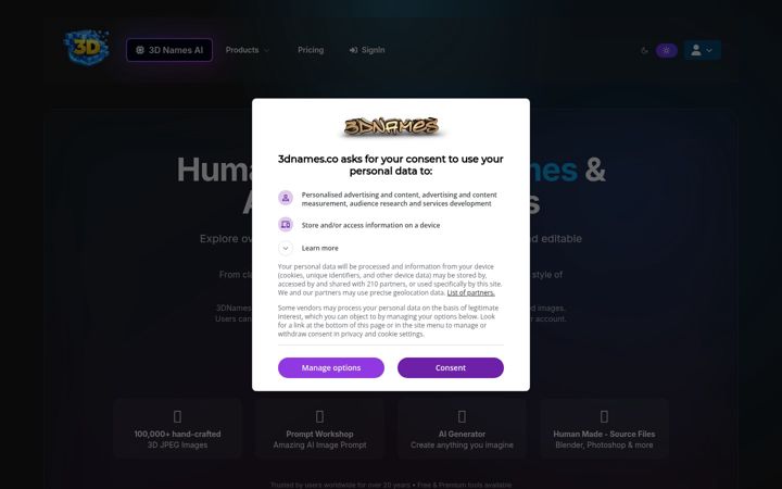 Screenshot of 3dnames.co