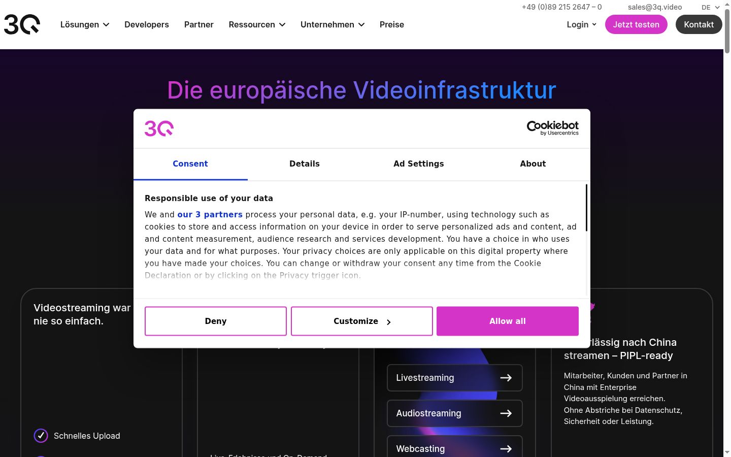 Screenshot of the consent banner shown before any interaction
