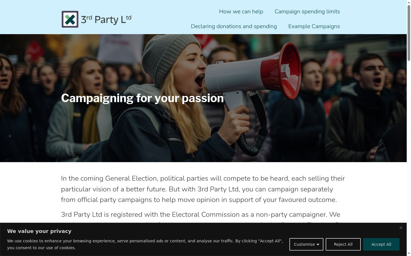 Screenshot of the consent banner shown before any interaction