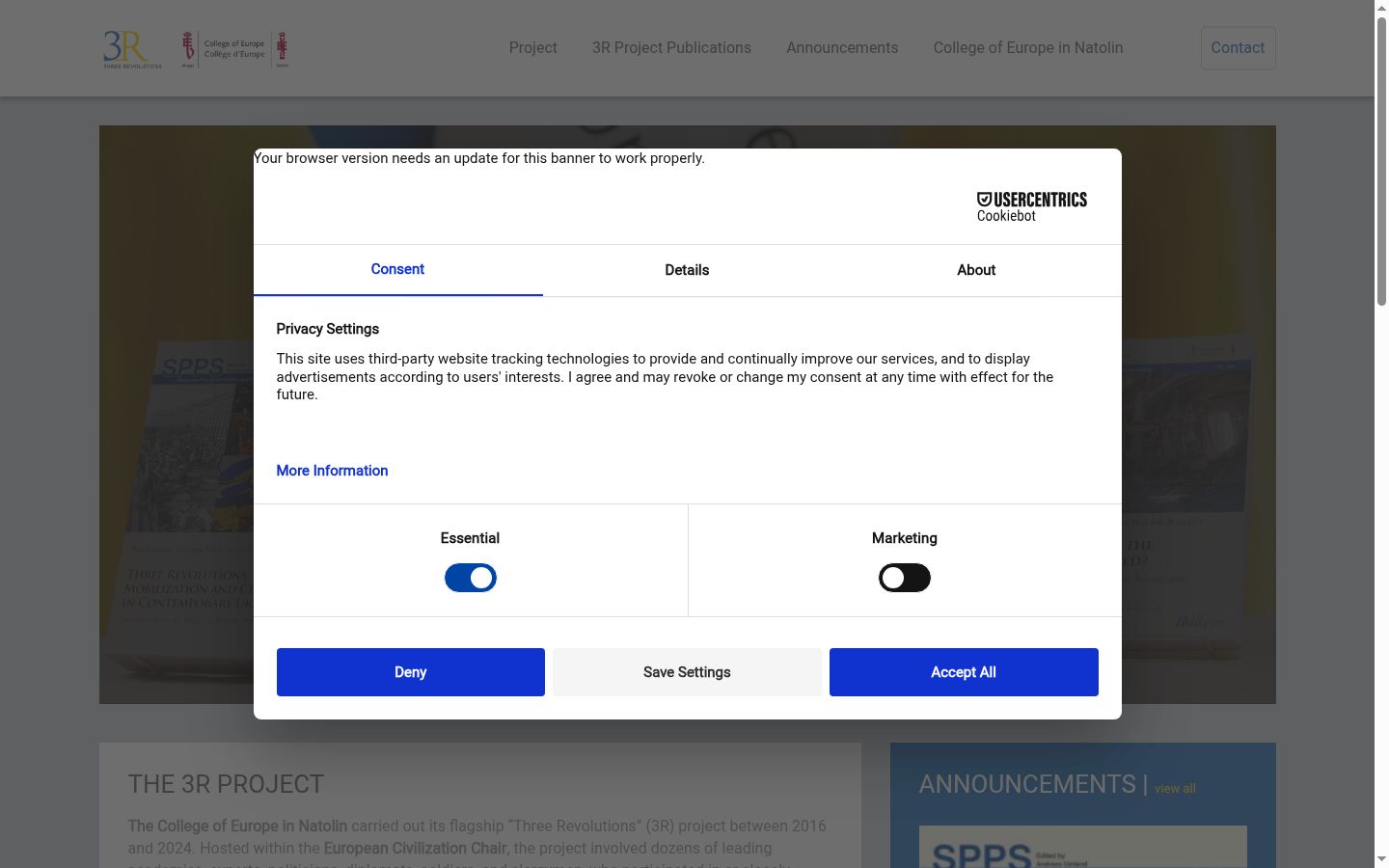 Screenshot of the consent banner shown before any interaction