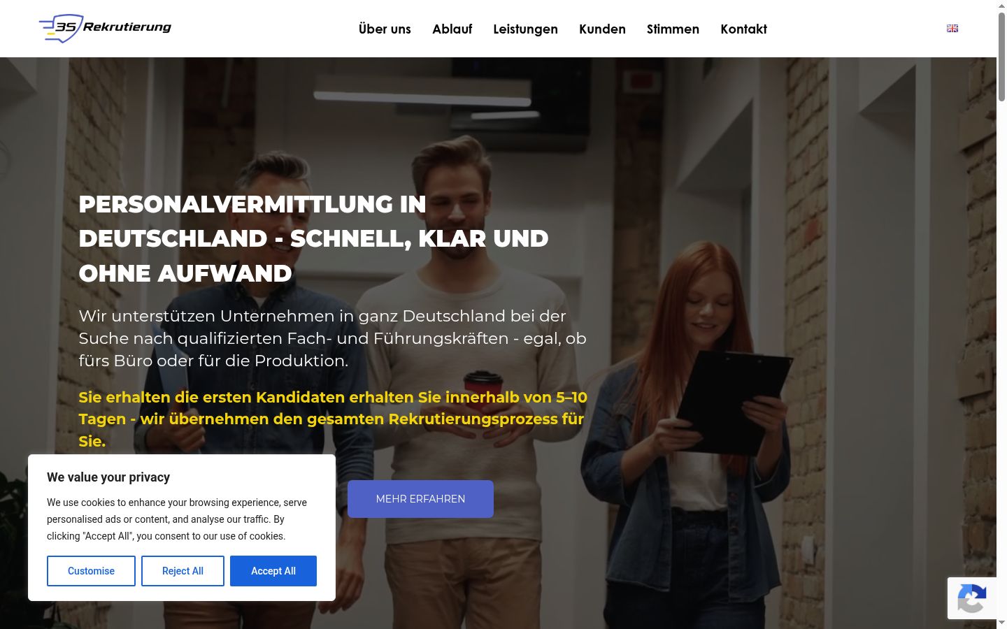 Screenshot des Einwilligungsbanners vor jeglicher Interaktion