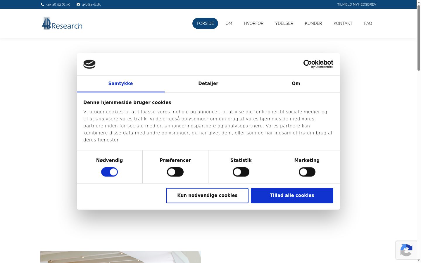Skærmbillede af samtykkebanneret, som det blev vist før nogen interaktion