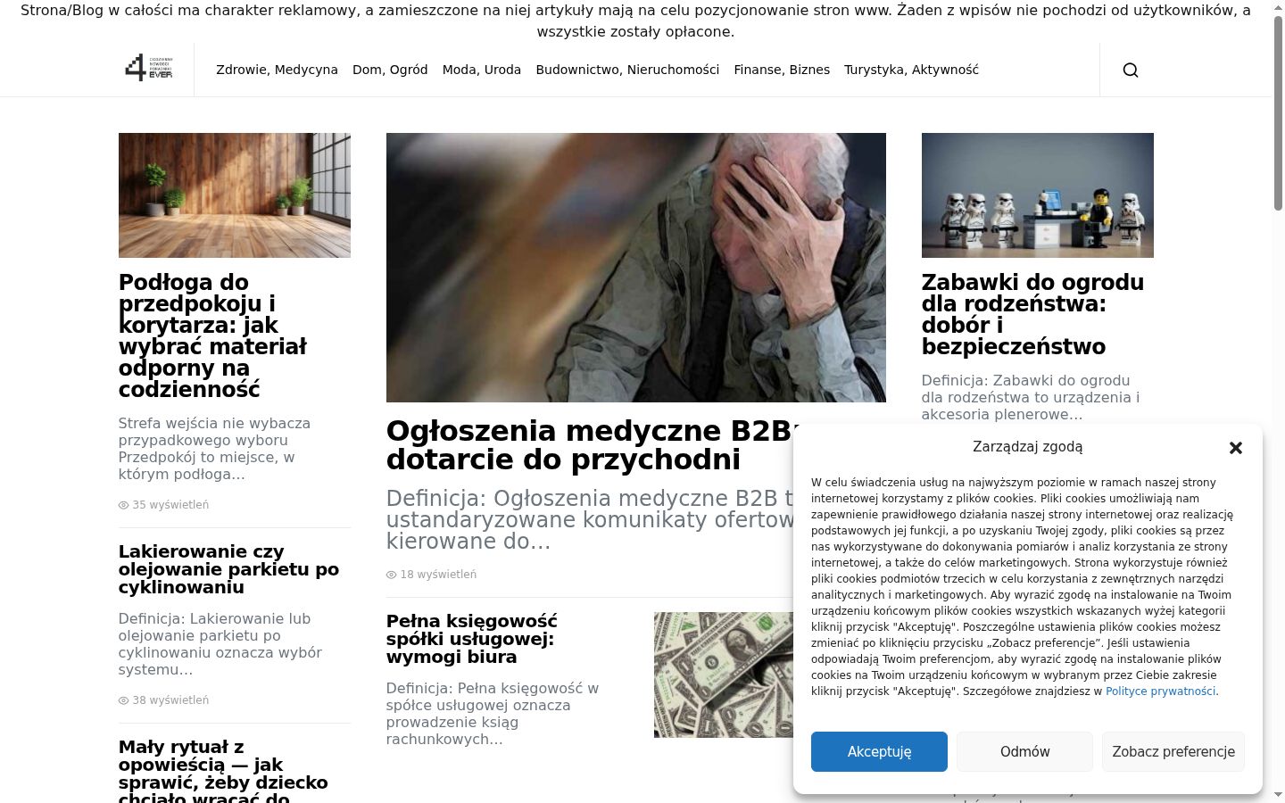 Zrzut ekranu banera zgody wyświetlanego przed jakąkolwiek interakcją