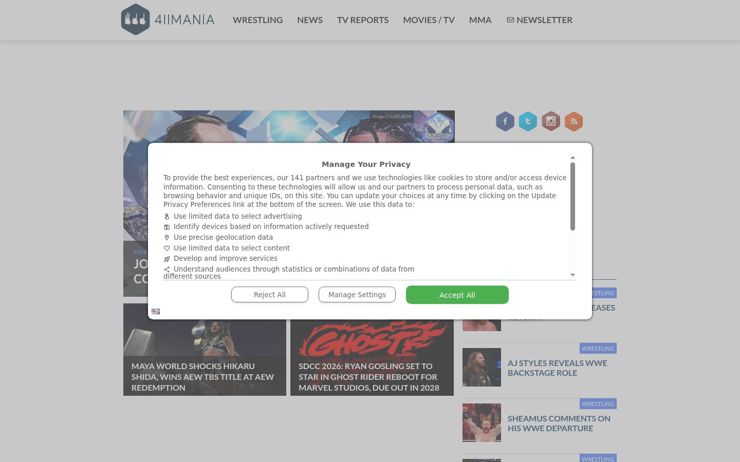 Screenshot of the consent banner shown before any interaction